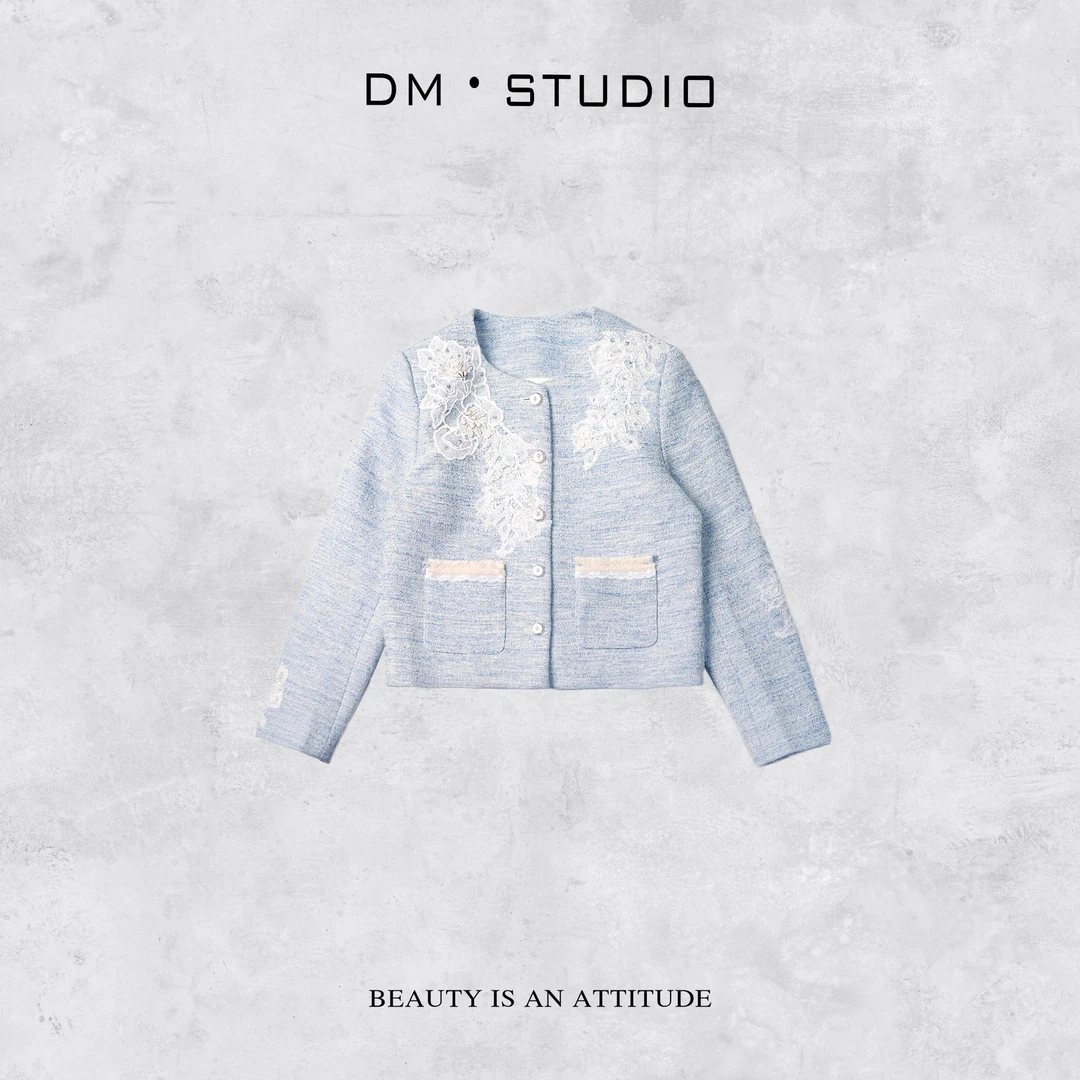 DEDM－DM•STUDIO/小众气质高级感蕾丝绣花长袖排扣外套（25T107）