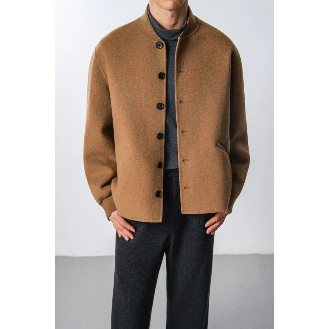 RIZZUP LP风格羊毛羊绒混纺手工双面呢大衣老钱风短款夹克外套