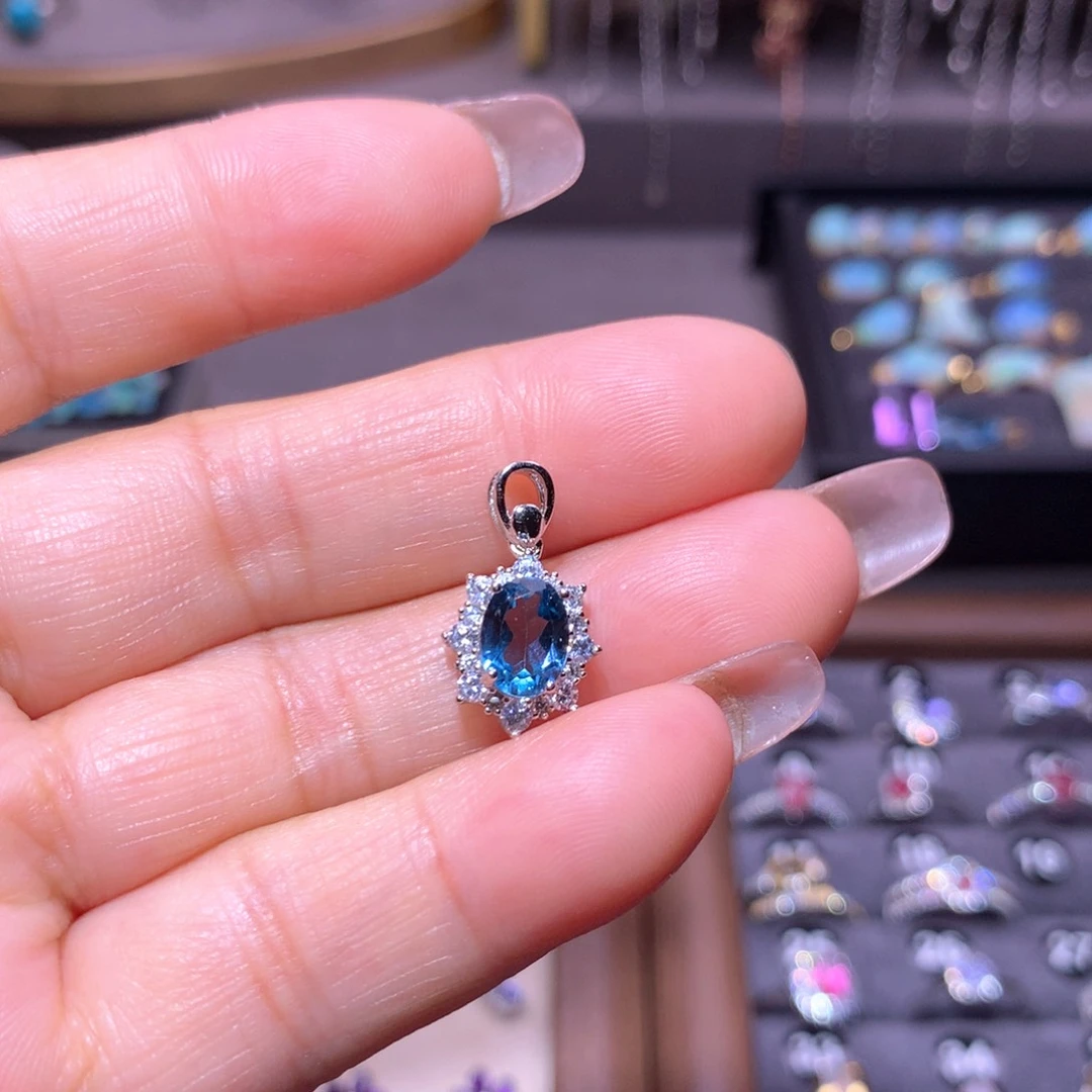 银S925镶嵌吊坠）托帕石⭐*