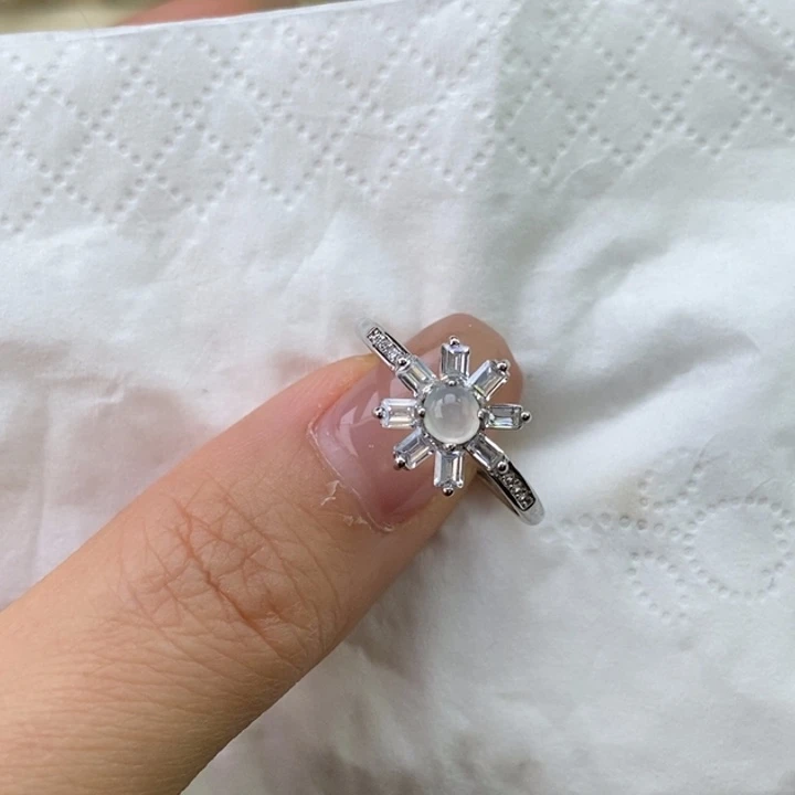 暖***、翡翠银S925镶嵌戒指蛋面