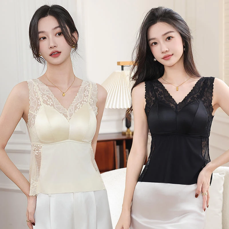 新款蕾丝刺绣美背一体内衣修身时尚免穿内衣背心性感吊带背心