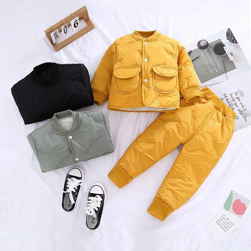 儿童棉服两件套洋气款男女童秋冬棉衣棉裤外穿中小童加厚夹棉套装