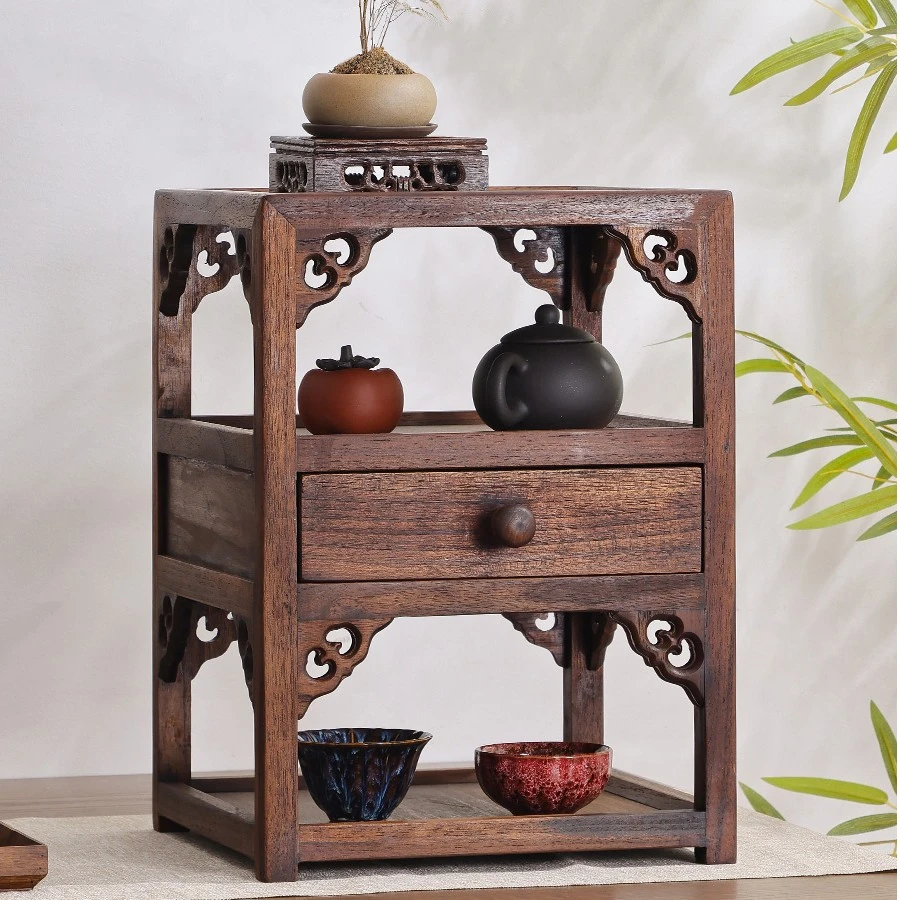 双层带抽屉书架收纳架台面花架博古书架收纳客厅卧室置物架耐用