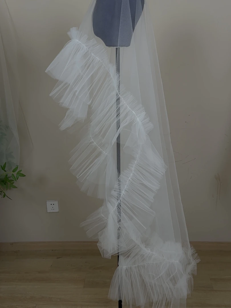 韩国纱荷叶边头纱 1.5x2米单层无发梳