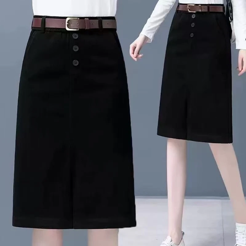 开叉牛仔半身裙女春夏新款高腰显瘦中长款a字休闲一步包臀裙2299