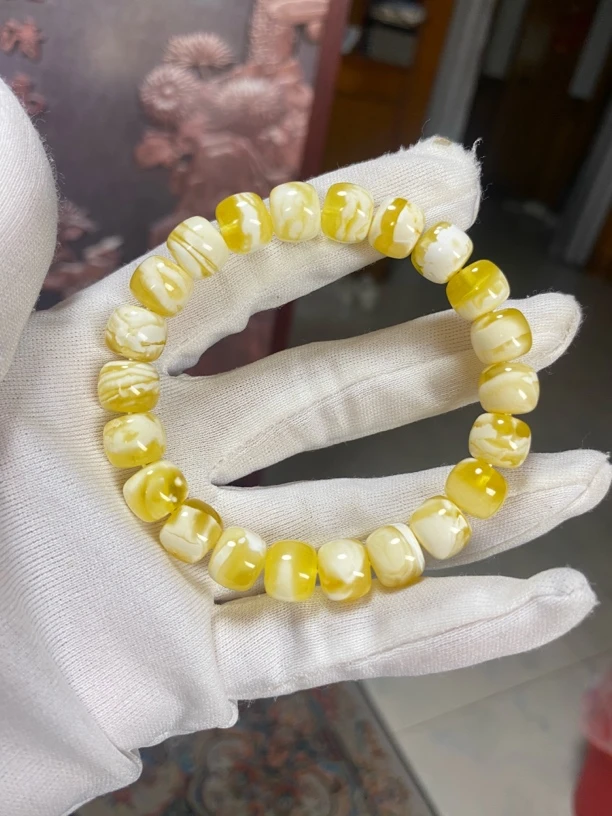 俄料金瓷白妖花精工老型手串