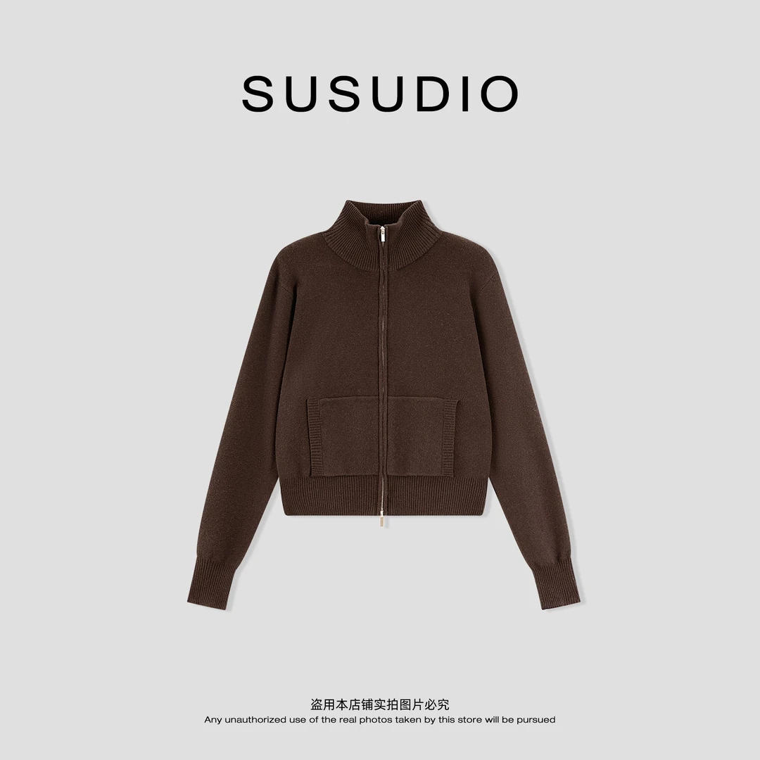 SUSUDIO 轻老钱 极简羊毛显瘦立领针织拉链开衫外套 70294