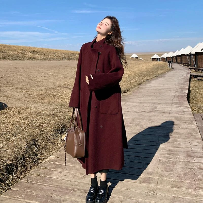 安可拉红英伦风复古双面呢羊绒大衣女2025年秋冬新款气质毛呢外套