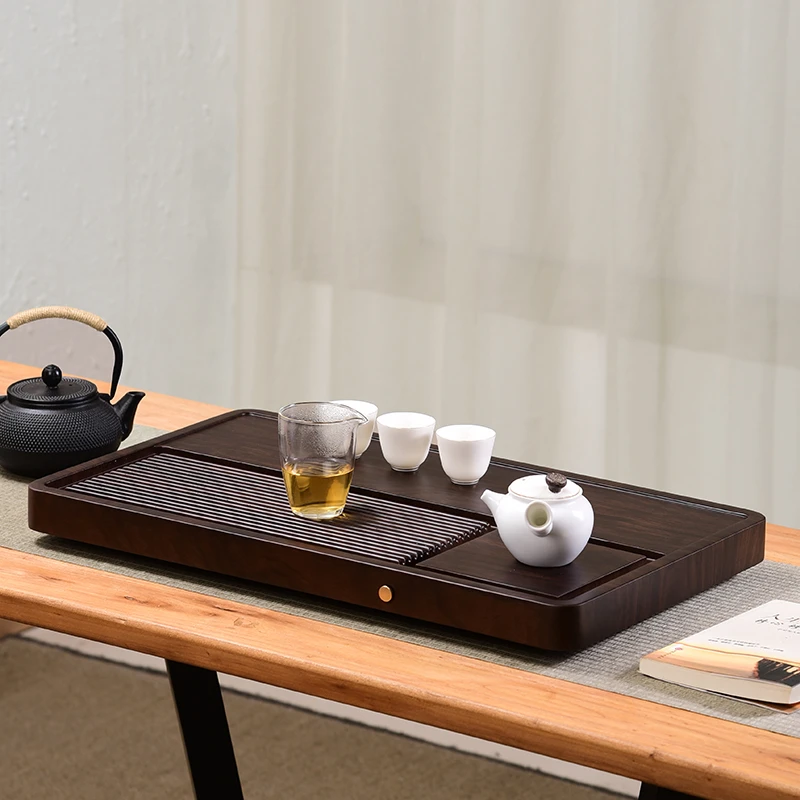 半壁江山90*45*4黑檀色实木家用茶盘整块高端客厅简约工夫茶具托