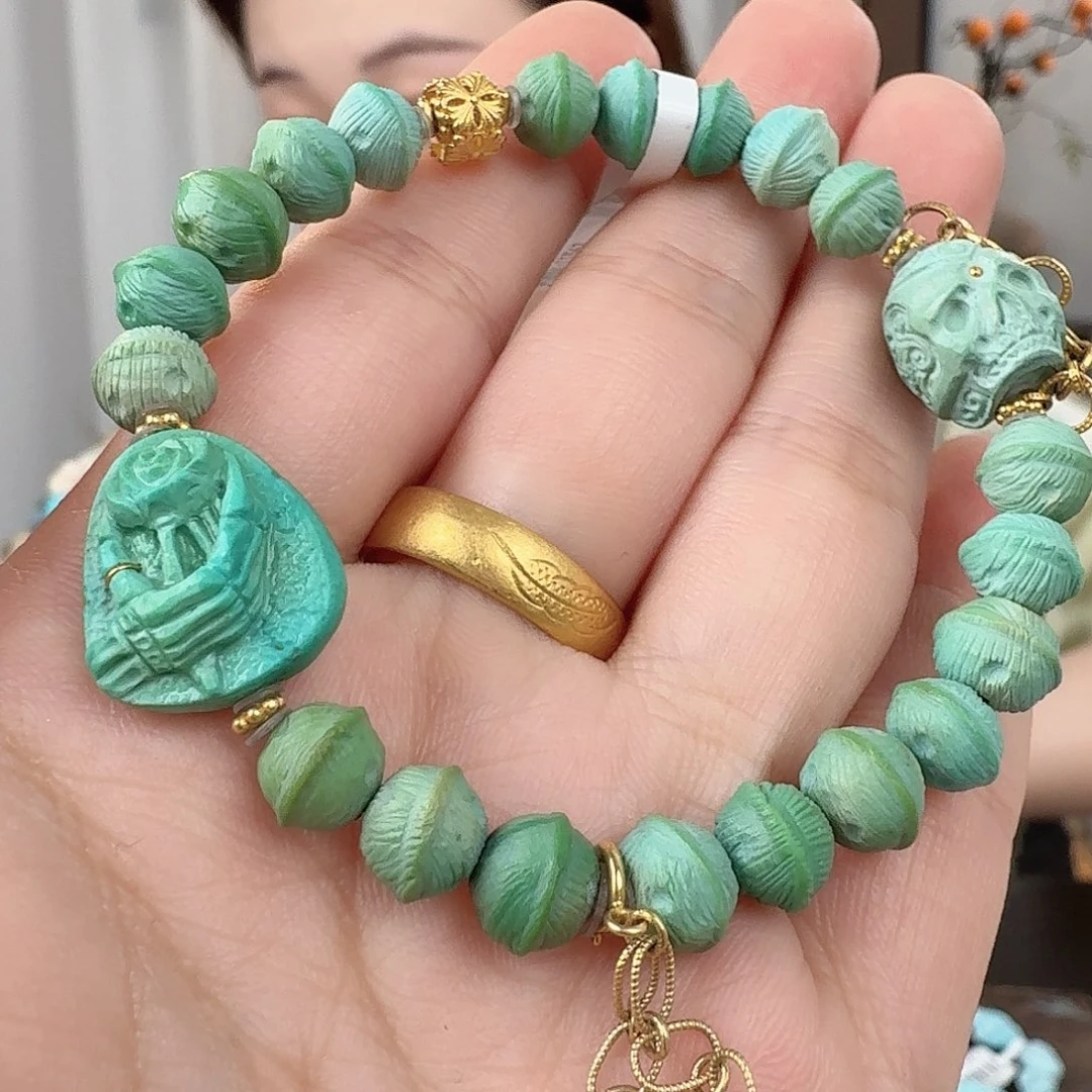 绿松石18K金镶嵌珠宝奇石