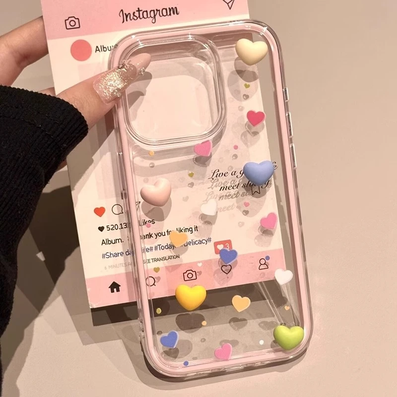 多巴胺满屏爱心适用于苹果16promax手机壳iPhone15撞色1417promax