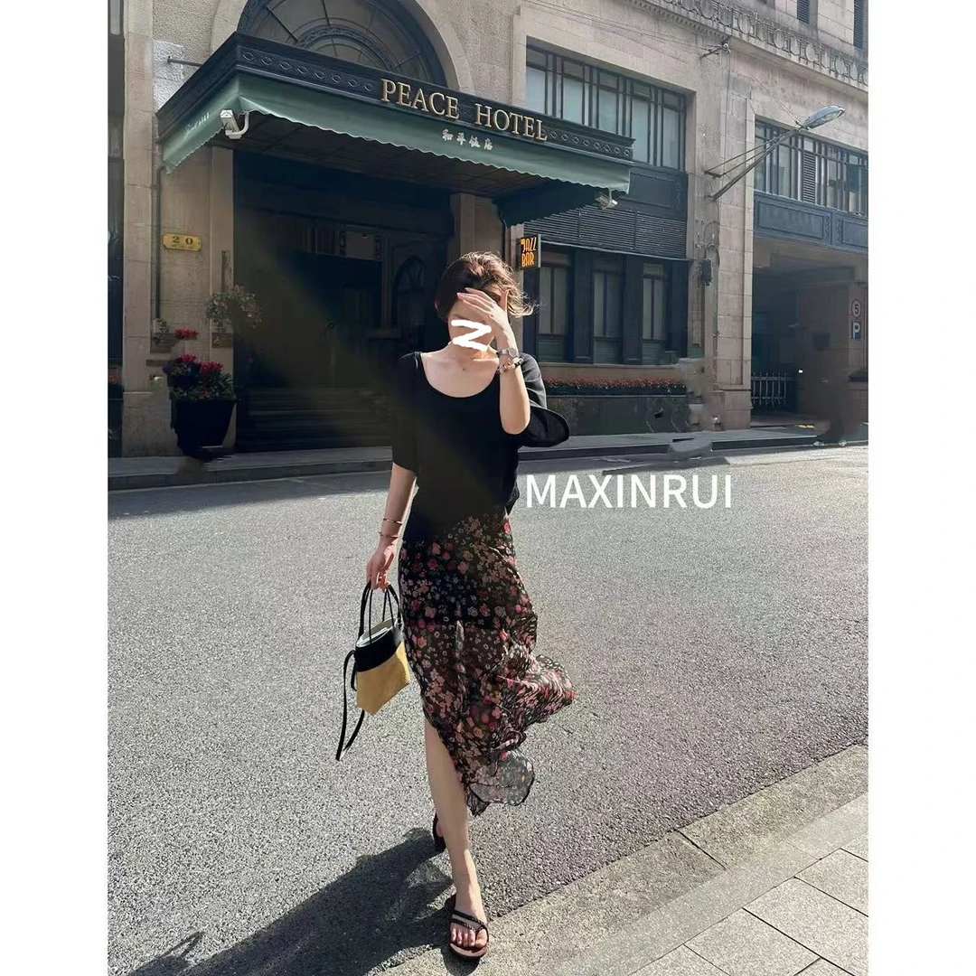 MAXINRUI 【灵动飘逸】2ss夏季法式小花半身裙碎花显瘦气质RRS25153