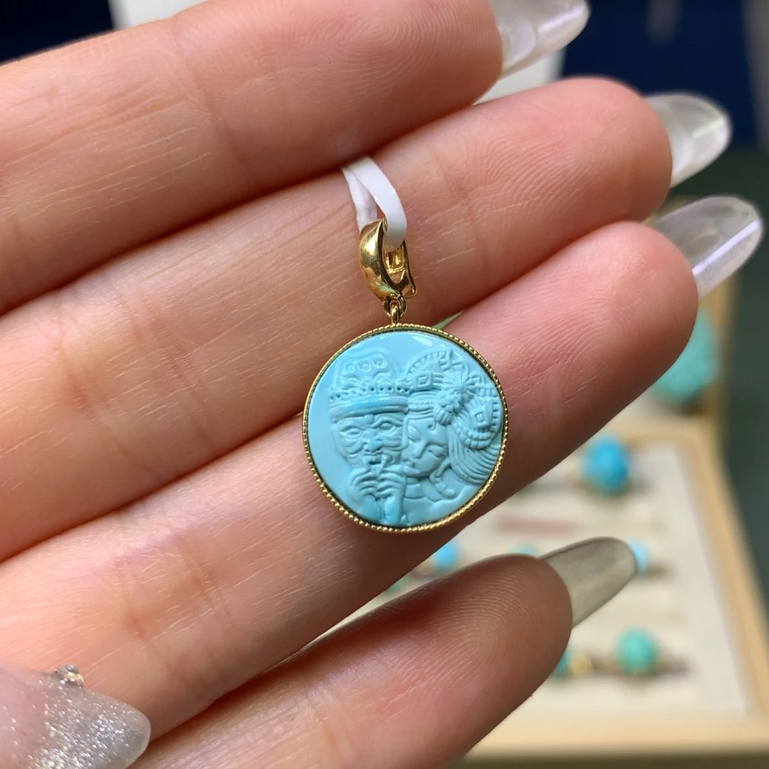 绿松石吊坠18K金镶嵌