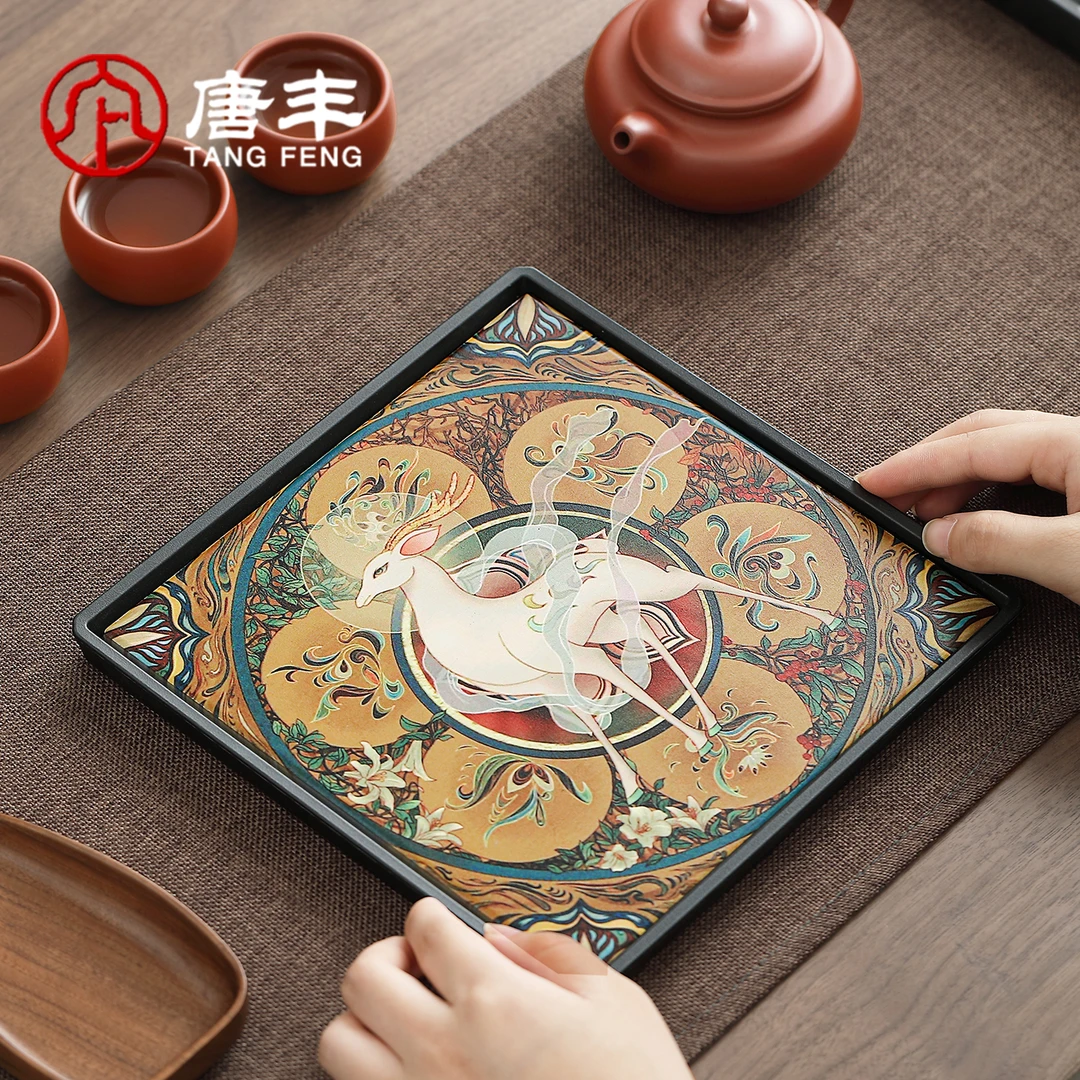唐丰陶瓷纳米吸水茶盘家用国风小型干泡茶台一人饮简约茶具茶托盘