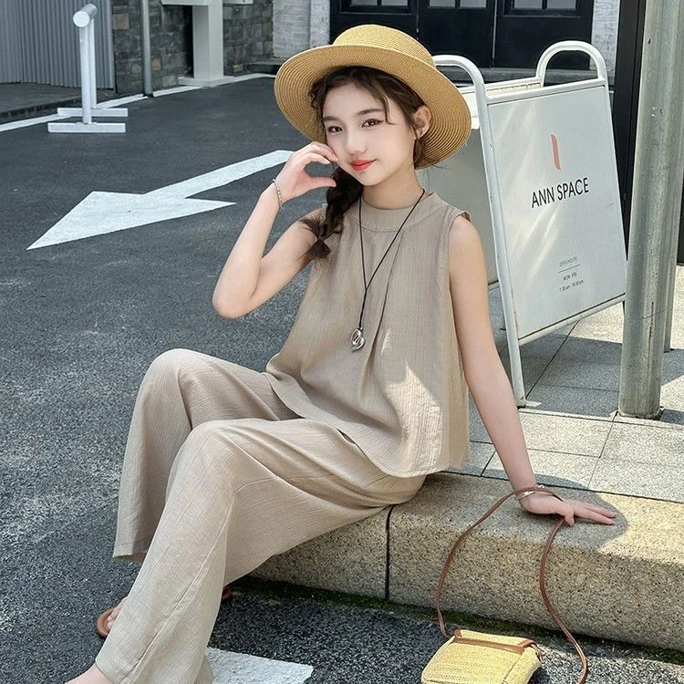 女童夏季无袖套装2025新款时髦时尚两件套夏装中大童女孩洋气薄款
