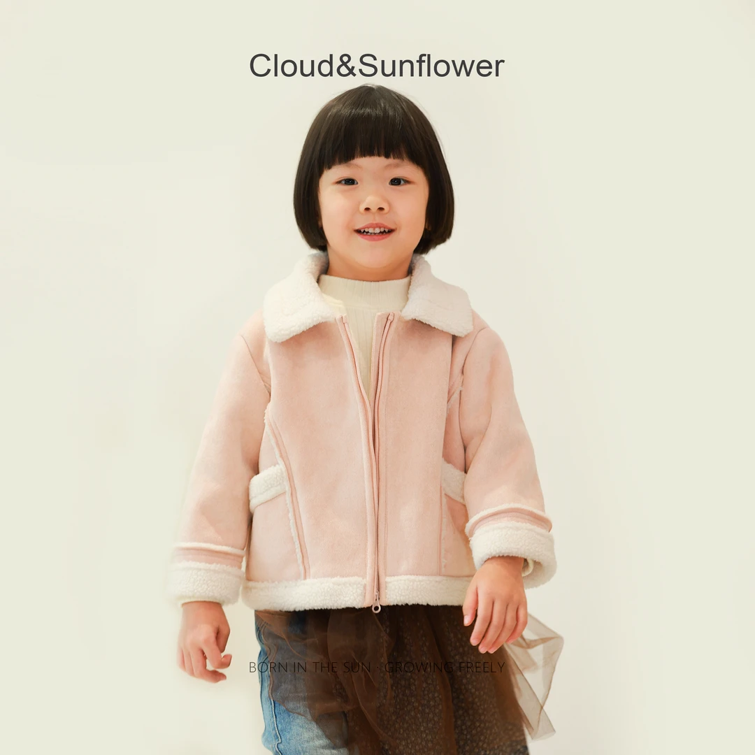 【云朵小葵】女童冬季新款翻领拉链设计感皮毛一体外套555276