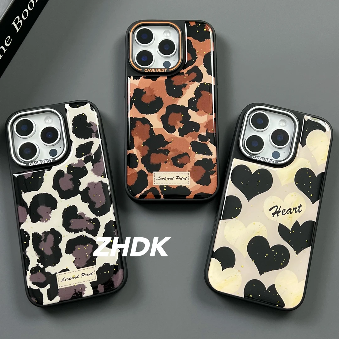 秋冬豹纹爱心小众高级感适用iPhone16promax手机壳苹果15/14/13