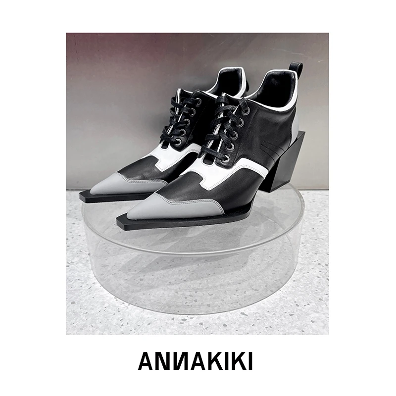【COCO精选】ANNAKIKI 真皮机能拼接撞色尖头鞋3C1A9902H961