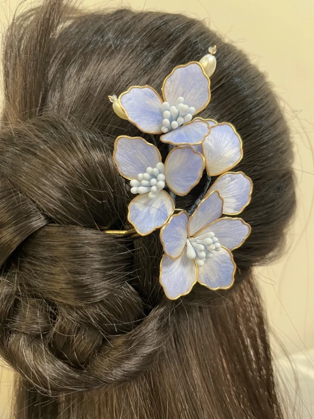 闫颜非遗绒花纯手工制作超仙发簪发饰优雅发夹头饰气质