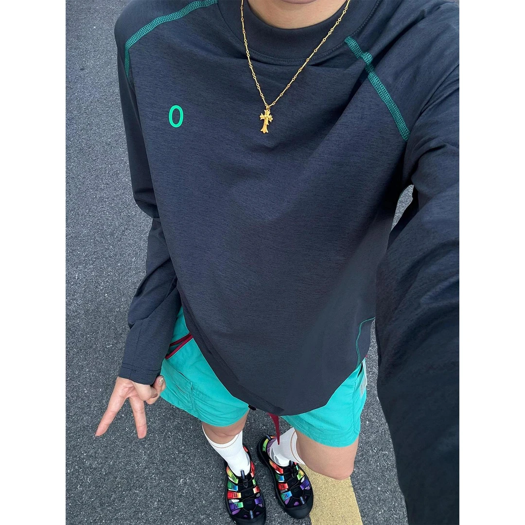 撞色拼接速干长袖t恤男女夏季薄款户外防晒衣透气骑行运动打底衫