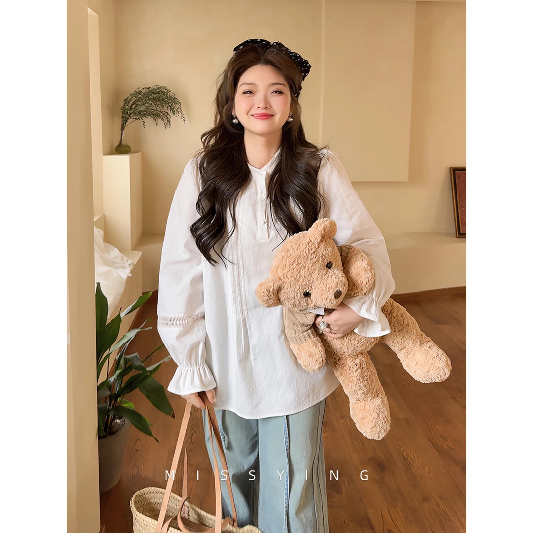 应小姐【塔克衬衫】微胖大码春季韩系休闲时尚设计舒适减龄百搭衬衫