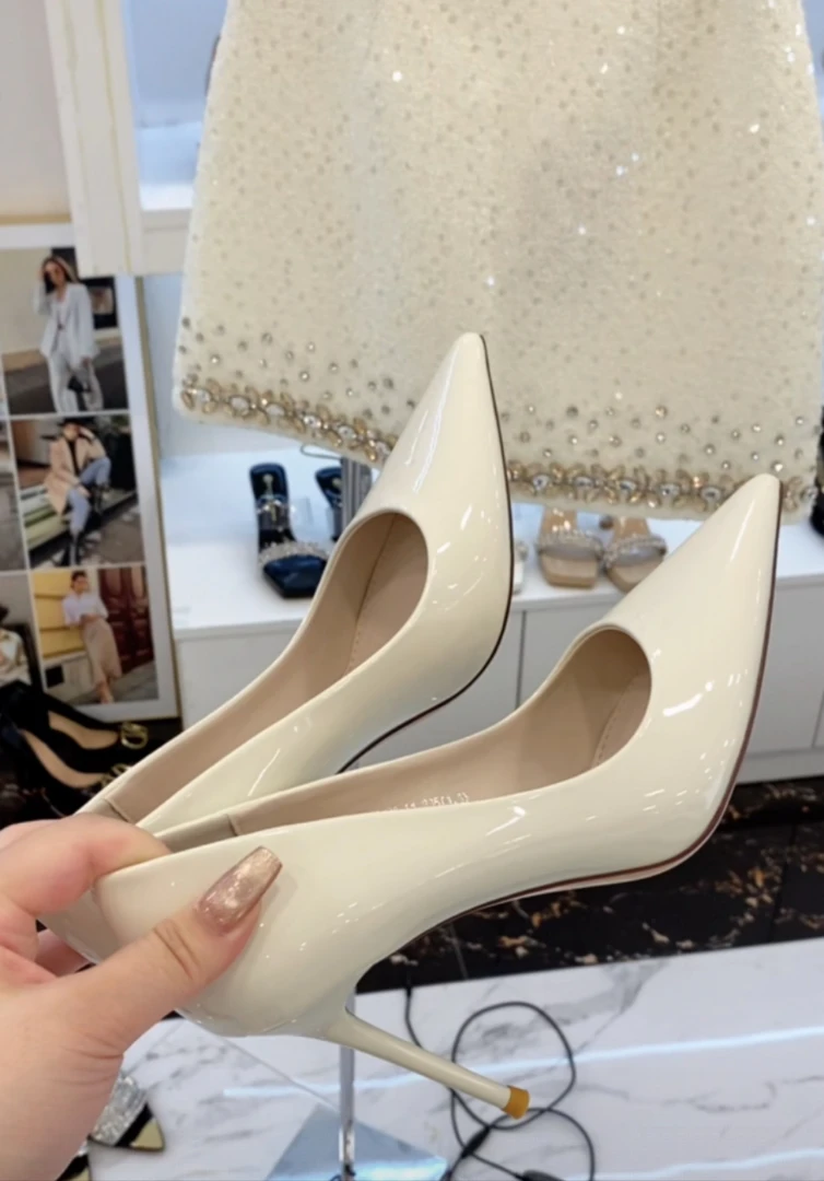 漆皮裸色高跟鞋女2025年新款性感细跟单鞋女786-11