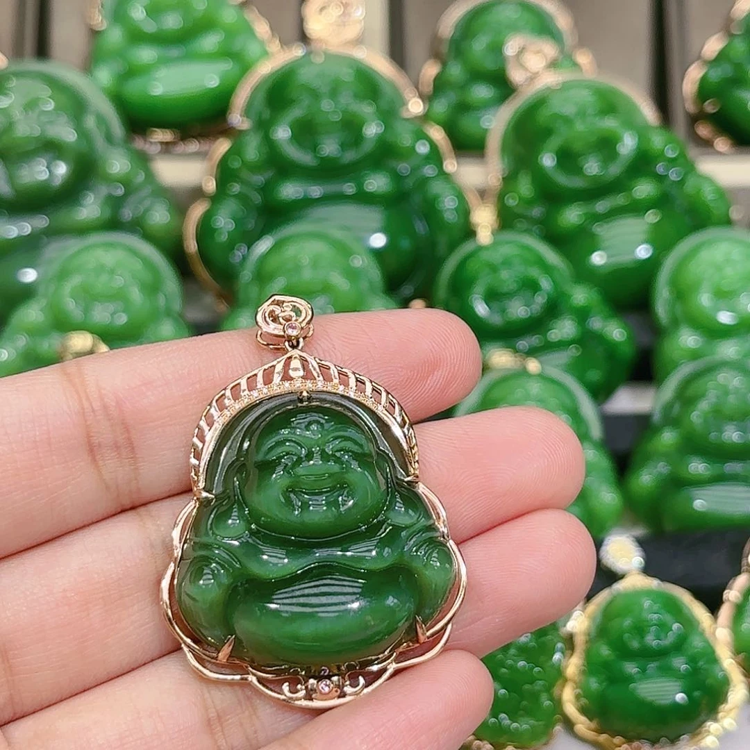 和田玉（碧玉）颈饰18K金镶嵌