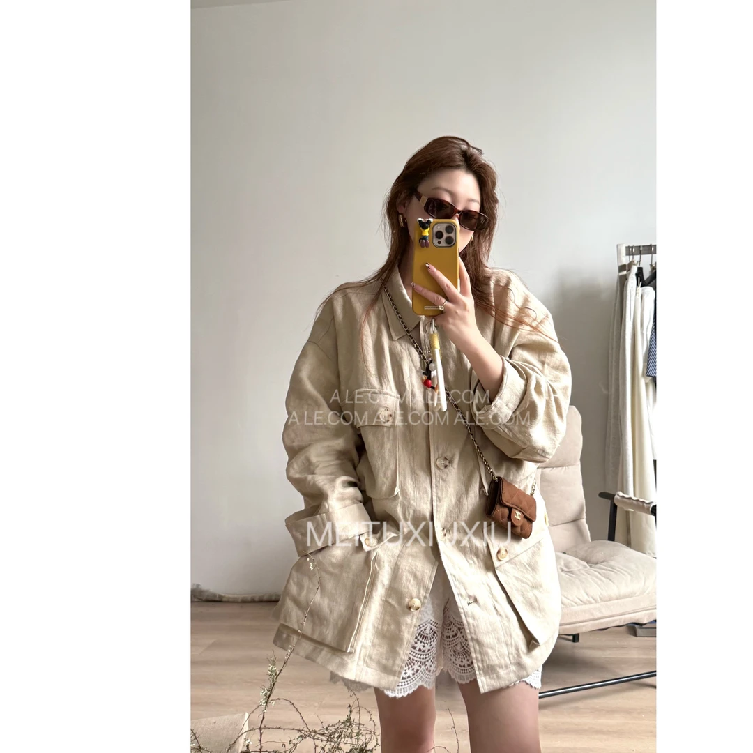 【阿乐家】大码微胖“休闲特调”老钱宽松设计感慵懒立体口袋工装外套