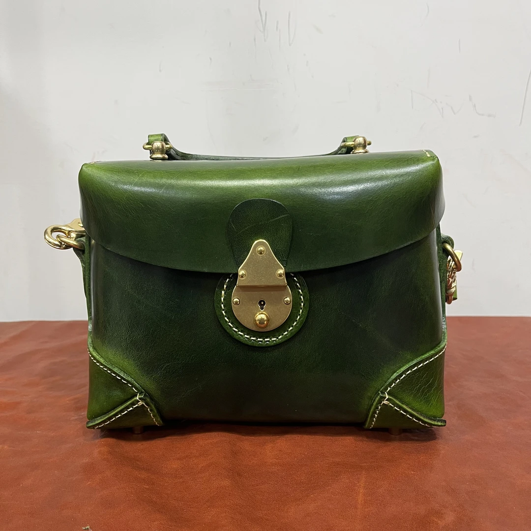 头层牛皮手提小方包2025新经典复古重工盒子包时尚百搭斜挎包