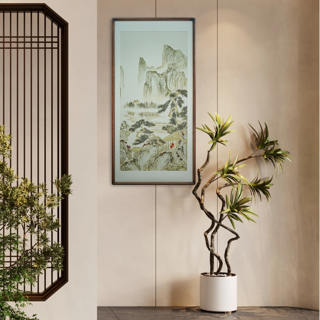 致绘描金《高山流水》中式简约书房茶室过道玄关挂画宋氏美学装饰画