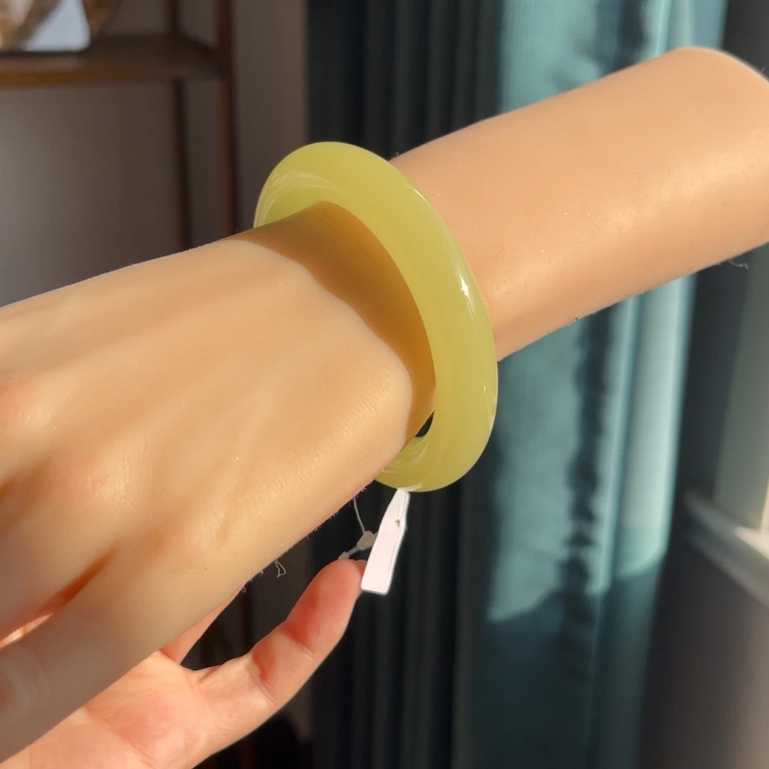 和田玉未镶嵌手镯冰黄大胖子