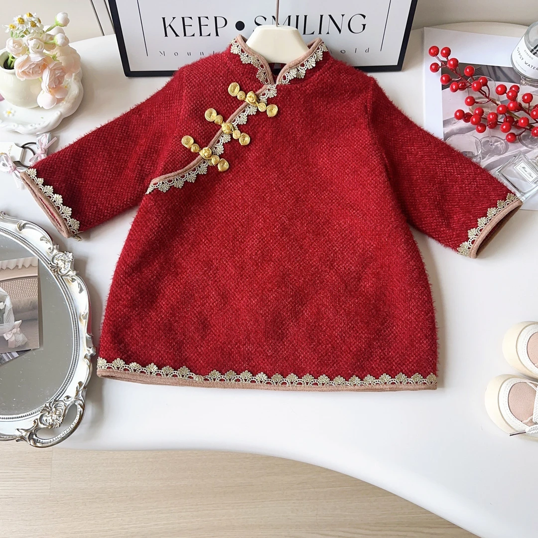 【优米】女童旗袍唐装冬季新款宝宝服加绒加连衣裙新年AWA706