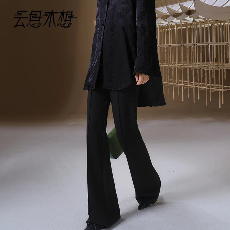 Ysimo-X云思木想 千夜梦霜 分割线修饰高腰微喇叭修身休闲裤12972