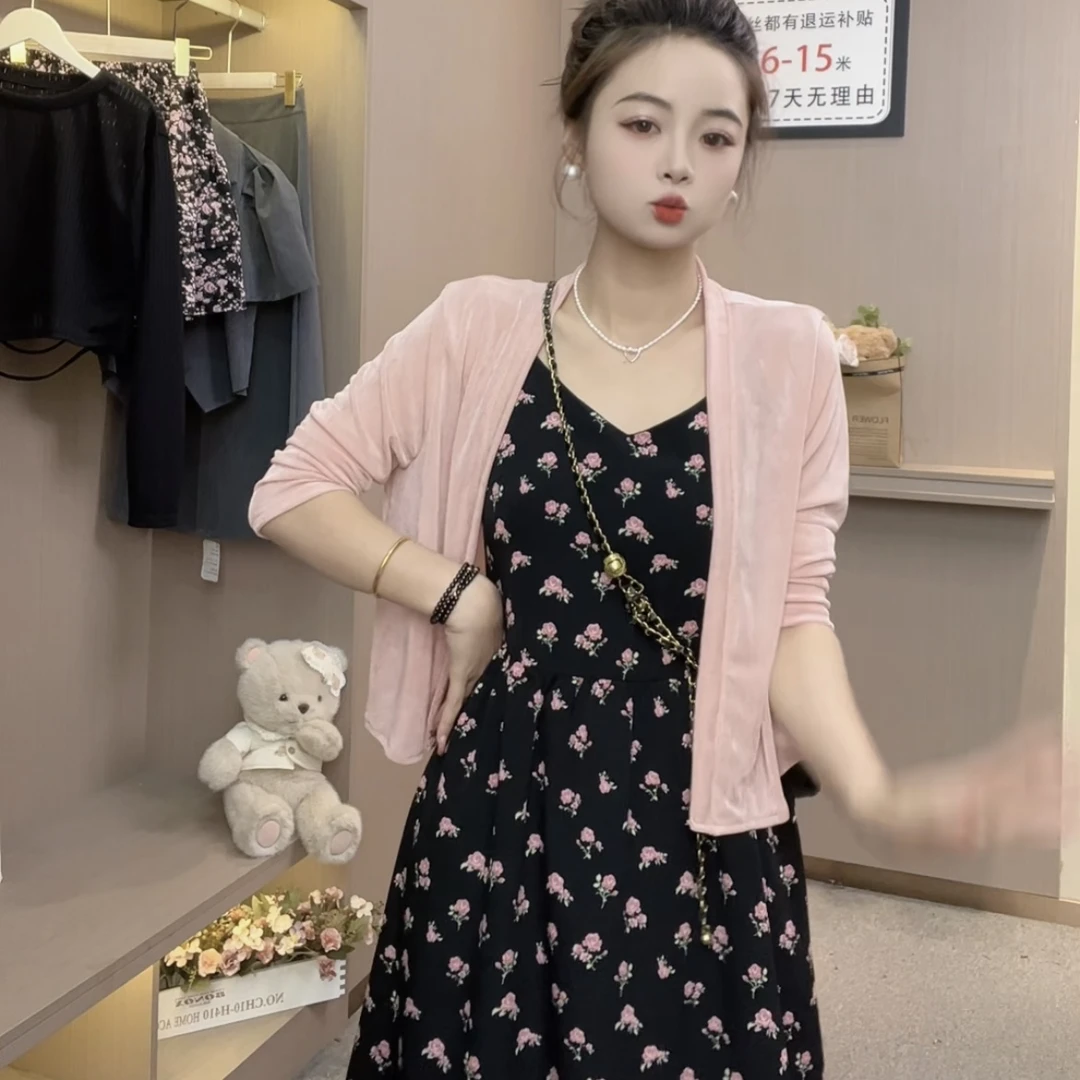 夏季新款简约百搭气质吊带裙+开衫套装2837+9194+9188