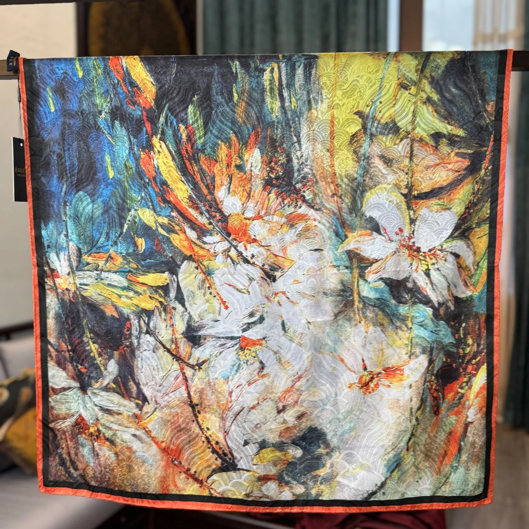 【A61-43 多彩人生】70*70龙磷纹方巾气质女士双面大方花丝斜纹丝巾