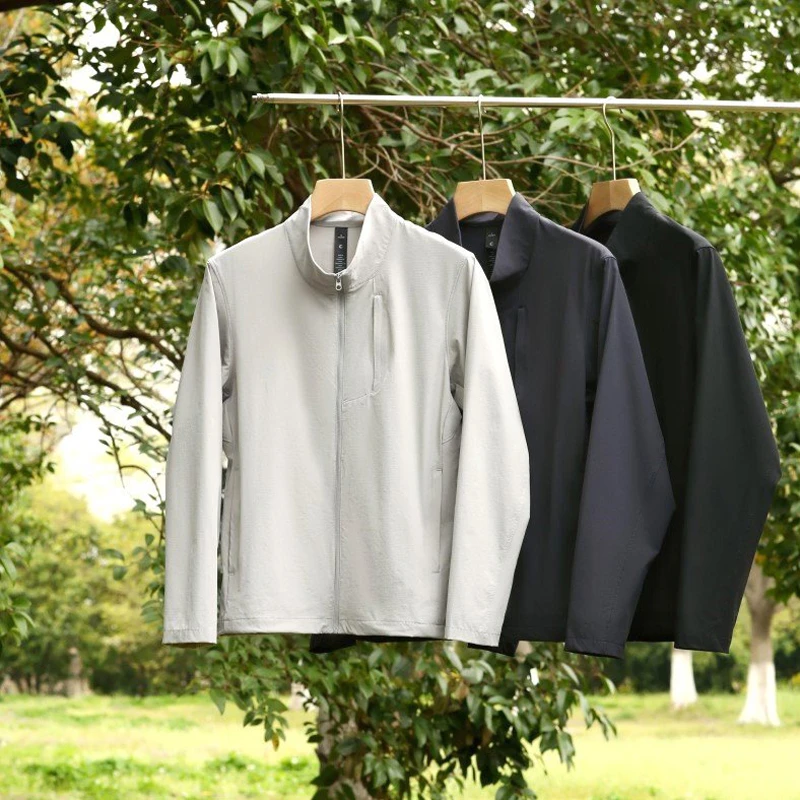 春夏户外简约风修身长袖立领夹克有弹力透气夏季外套防风