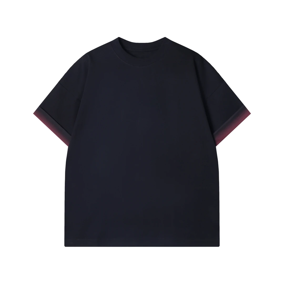 夏季高级感新款美式拼接重磅圆领短袖T恤时尚休闲简约宽松上衣