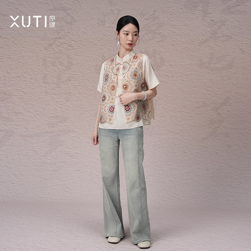 序缇春夏新款复古国风新中式女装桑蚕丝马甲S01-10888