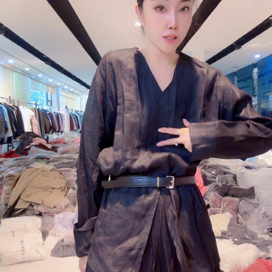 里安家亚麻黑色腰带款