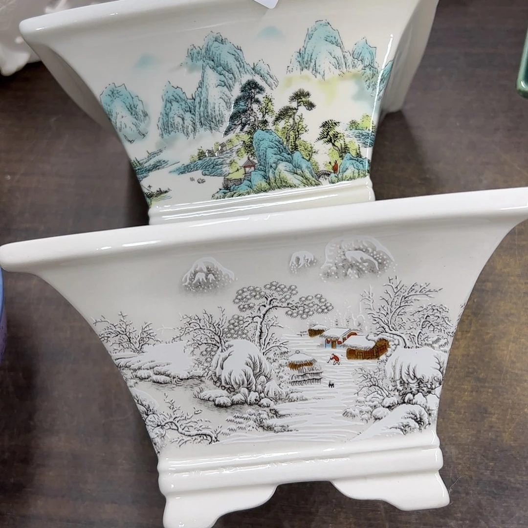 紫砂花盆909号瑕疵2个口不正脚部裂纹介意勿拍19/10cm