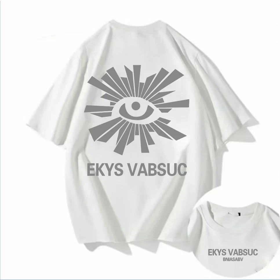 2025春季新款时尚潮流百搭宽松AB面恶魔眼发泡图案纯棉短袖T恤-J