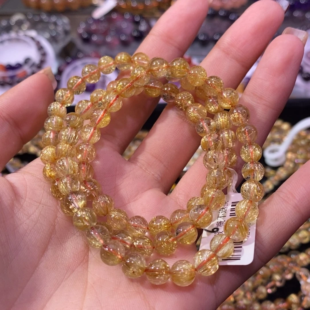 水晶手链未镶嵌金发晶多圈6+