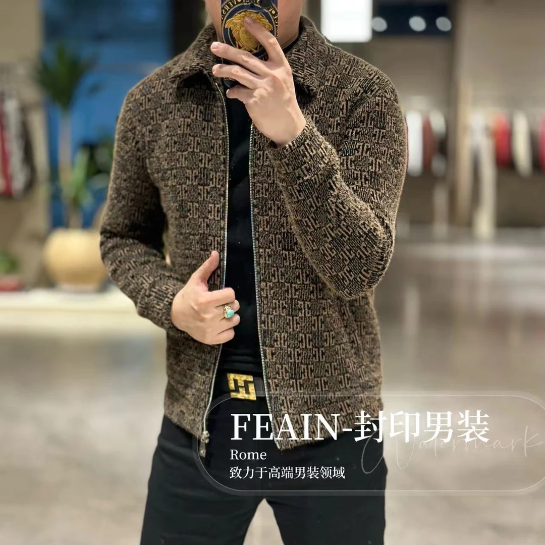 【雪尼尔飞织】高端定制雪尼尔绒花纱飞织翻领拉链夹克8506