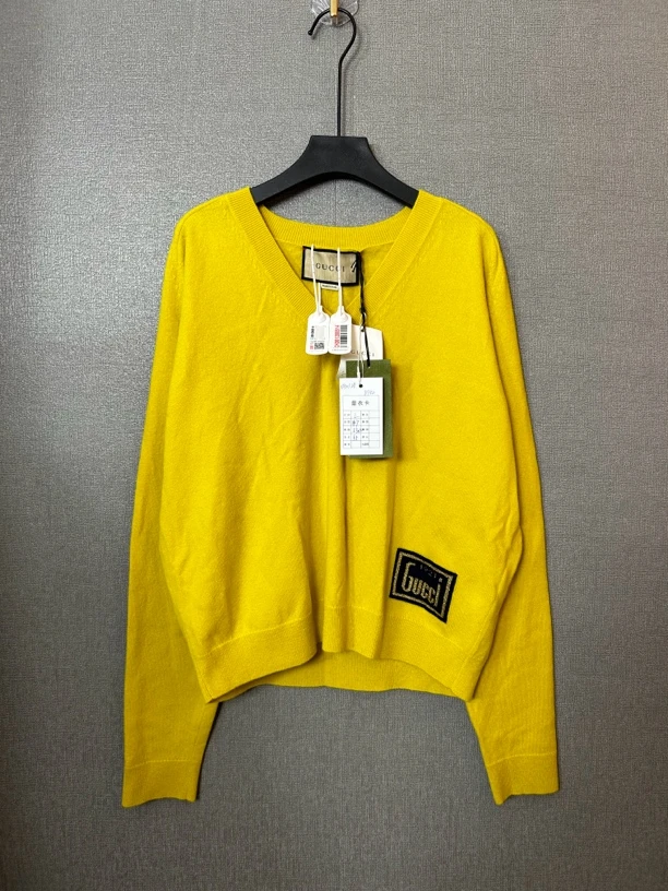 99新 GUCCI/古驰 古驰gucci黄色V领毛衣99新