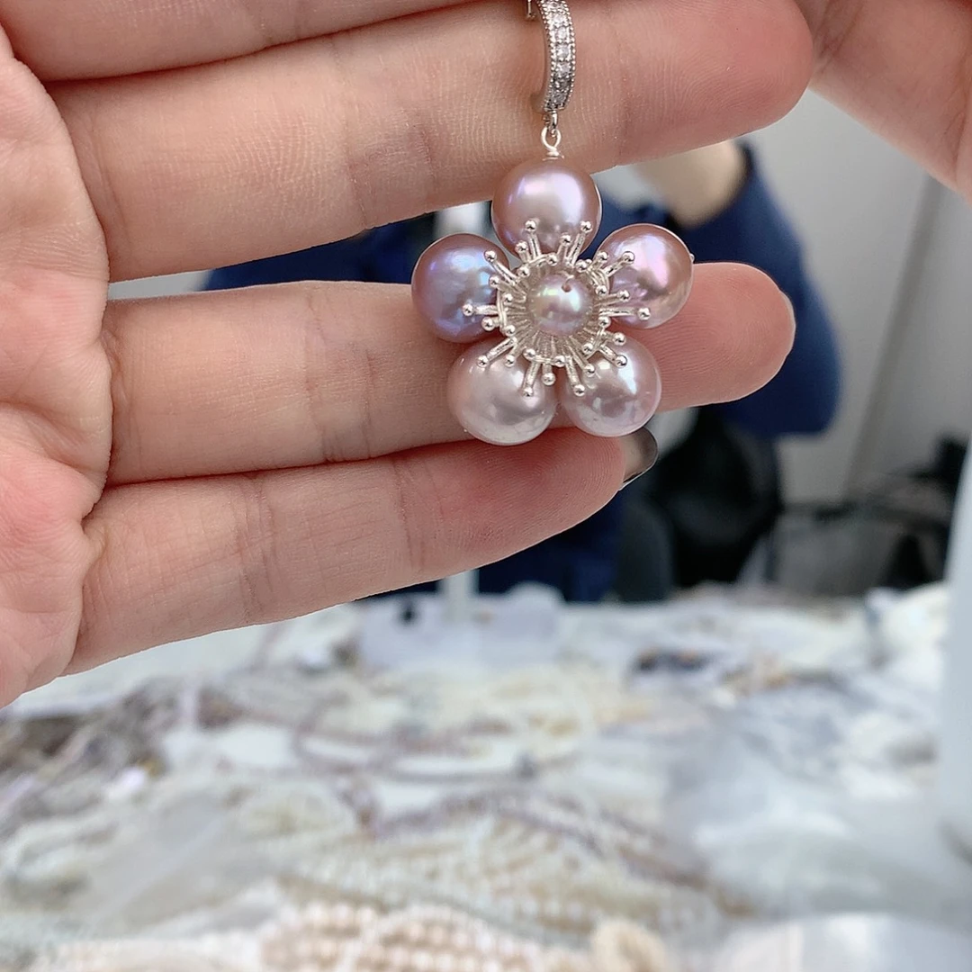 银S925镶嵌耳饰淡水珍珠一**阳