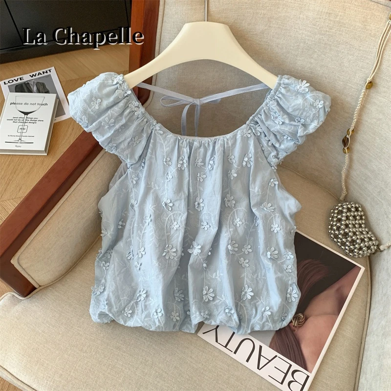 拉夏贝尔新款小众百搭甜美无袖上衣女夏季外穿洋气立体花系绳背心