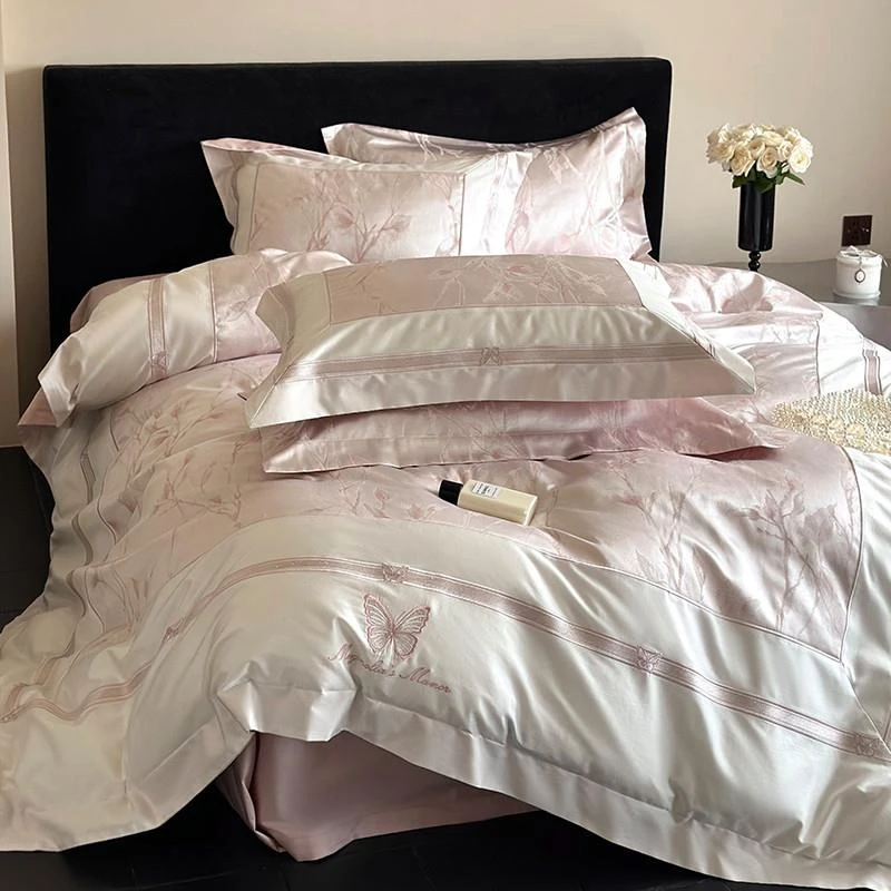 法式色织提花锦缎四件套100支长绒棉纯棉全棉被套床单床上用品