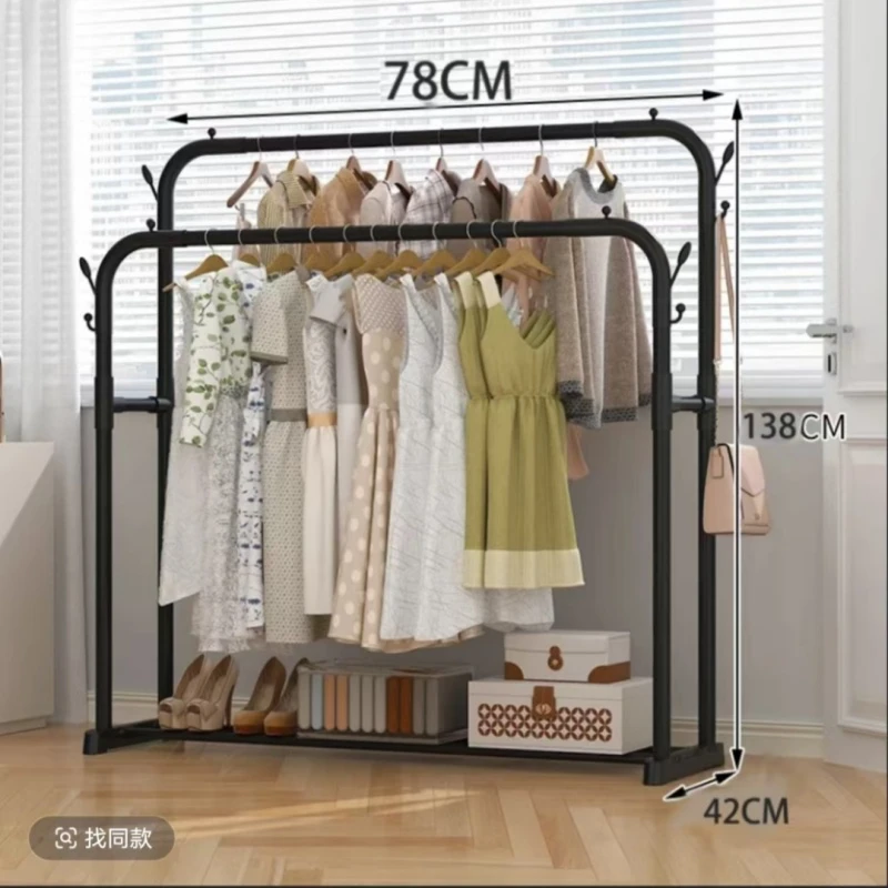平底80cm黑色双杆衣帽架家用衣服架单杆简易晾衣架落地服装店置物