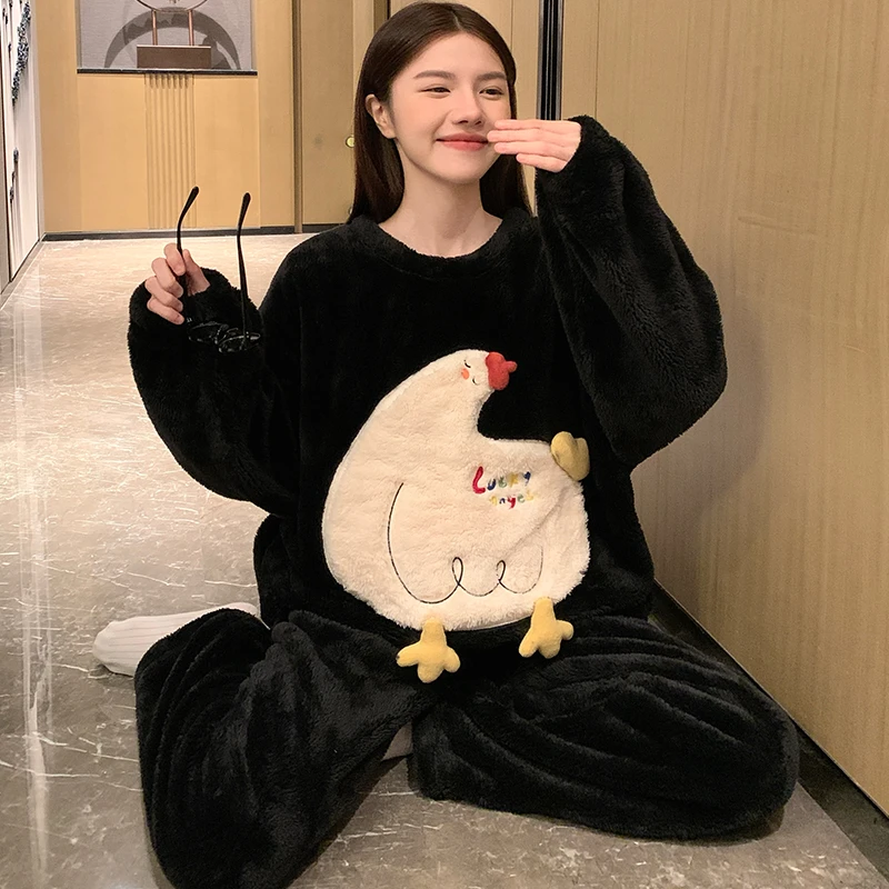 2025新款珊瑚绒睡衣女大童秋冬季加绒加厚款12-13-15岁女孩初中生