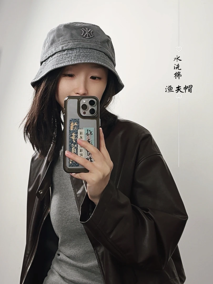 【水洗棉渔夫帽】春夏季平顶帽子极简风情侣黑色复古百搭显脸小户外